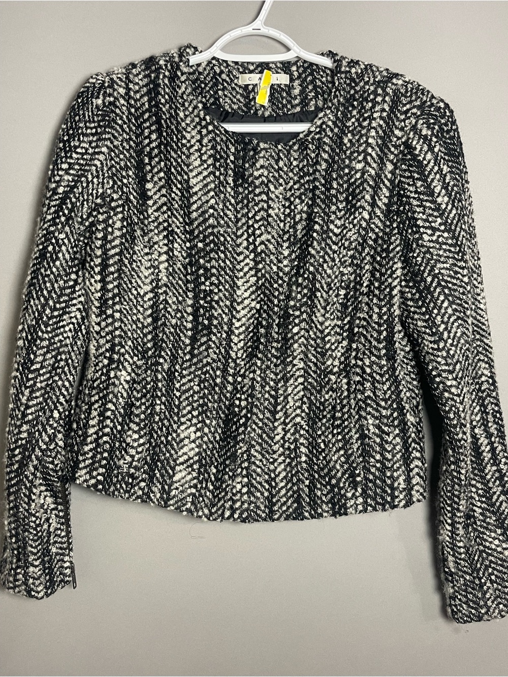 CAbi Wool Blend Chevron Moto Jacket Asymmetrical Zip Black White Size 8
